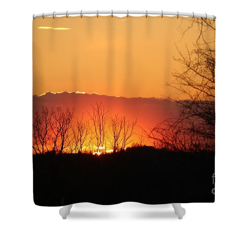 Sunset Shower Curtain featuring the photograph Brazing Sun by Yumi Johnson