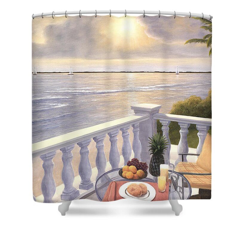 Sunrise Shower Curtain featuring the painting Breakfast on the Veranda by Diane Romanello