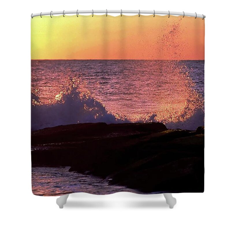 Ocean Shower Curtain featuring the photograph Breaking wave at dawn by Bill Jonscher