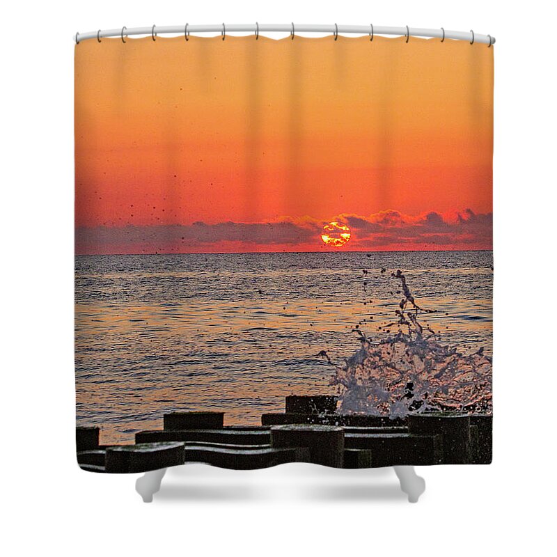 Nature Shower Curtain featuring the photograph Breaking wave on the pier. by Allan Levin