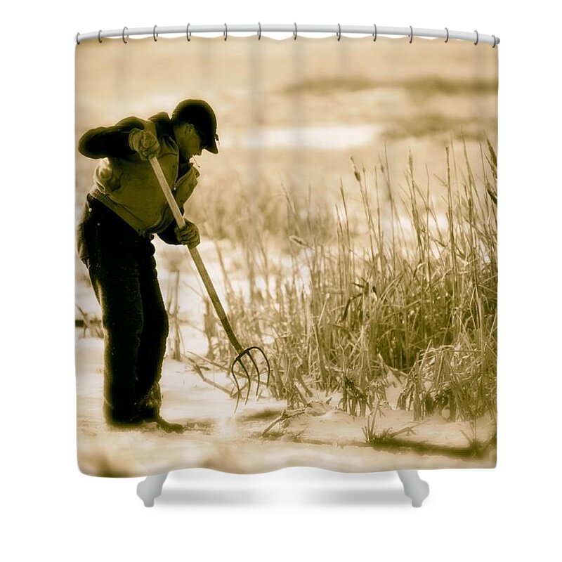 Sepia Shower Curtain featuring the photograph Breaking Wyoming Ice by Amanda Smith
