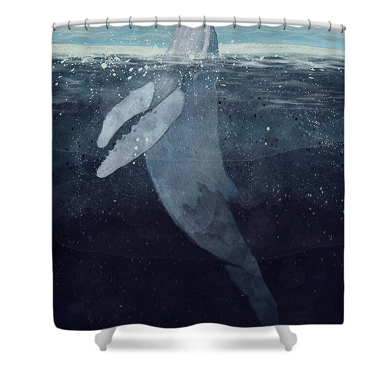 Whales Shower Curtain featuring the painting Breathe by Bri Buckley