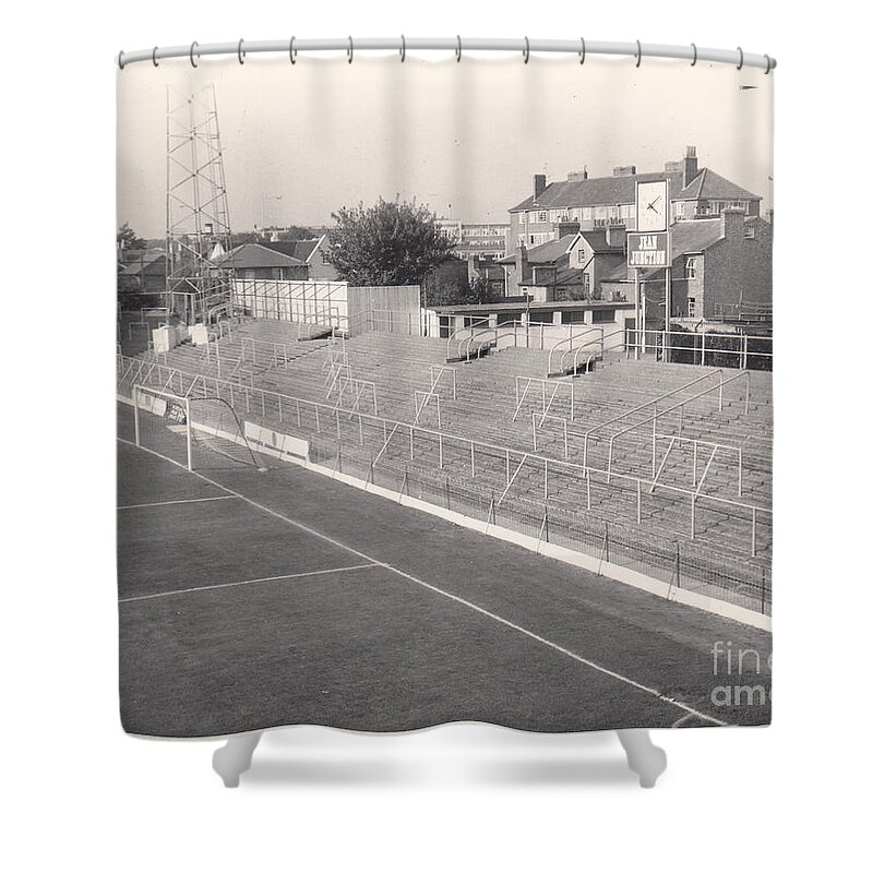  Shower Curtain featuring the photograph Brentford - Griffin Park - Ealing Road End 1 - September 1968 by Legendary Football Grounds