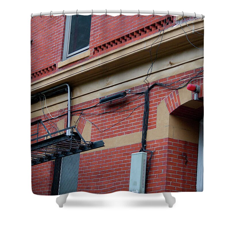 Brick Shower Curtain featuring the photograph Bricks and Wires by Barry Wills