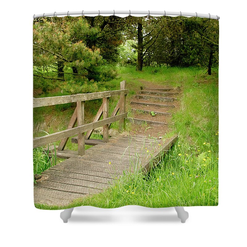 Scotland Shower Curtain featuring the photograph Bridge in the woods by Elena Perelman