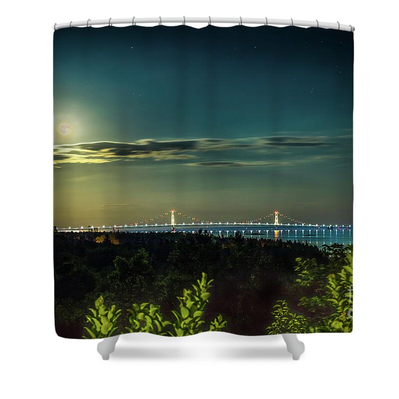 Bridge Shower Curtain featuring the photograph Bridge Mackinac Full Moon -4201 by Norris Seward