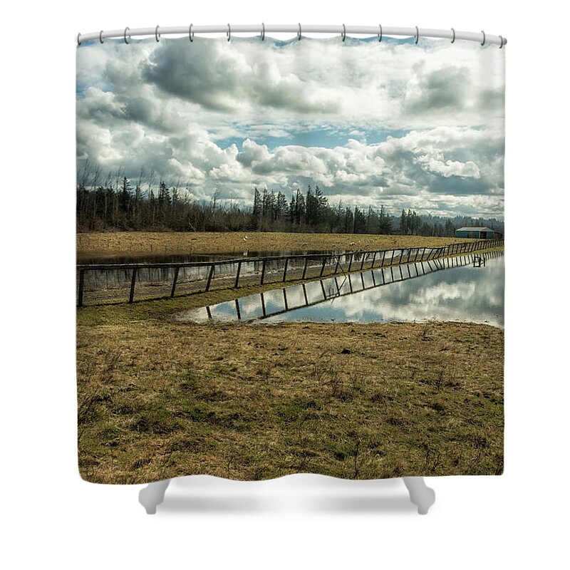 Reflection Shower Curtain featuring the photograph Bridge Over Sky by Belinda Greb
