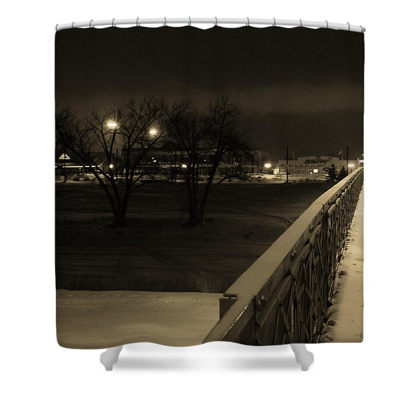 Sidewalk Shower Curtain featuring the photograph Bridge to EGF sepia by Jana Rosenkranz
