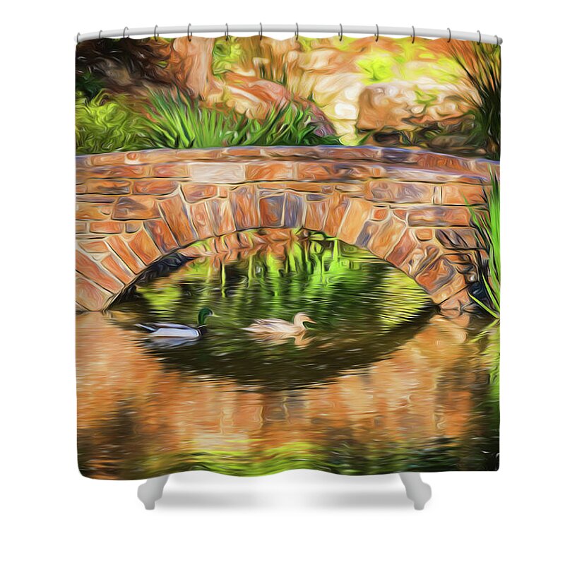 2017 Shower Curtain featuring the photograph Bridge with Ducks by Wade Brooks