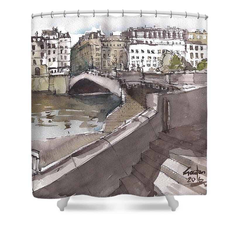 Paris Shower Curtain featuring the painting Bridging the Seine by Gaston McKenzie