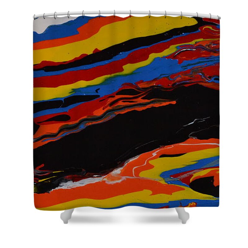 An Abstract Painting Using Acrylic Colors. The Technique Used For This Painting Was Flow Painting. Each Color Is Diluted With A Mixture Of Water And Flow Medium. The Colors Are Poured Onto The Canvas. Once They Are All Pored The Canvas Is Moved To Create The Pattern. Shower Curtain featuring the painting Bright Waves by Martin Schmidt