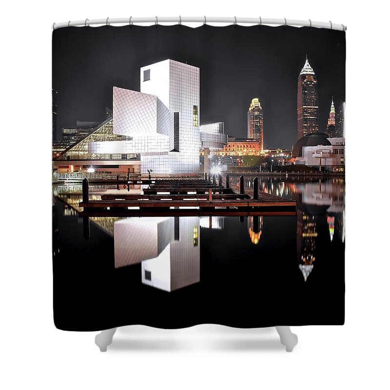 Cleveland Shower Curtain featuring the photograph Bright White Black Night by Frozen in Time Fine Art Photography