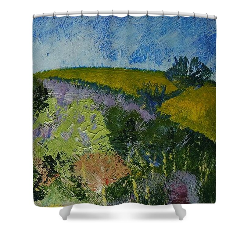 Landscape Shower Curtain featuring the painting Brightly Colored Devon Landscape - Dartmouth England by Mike Jory