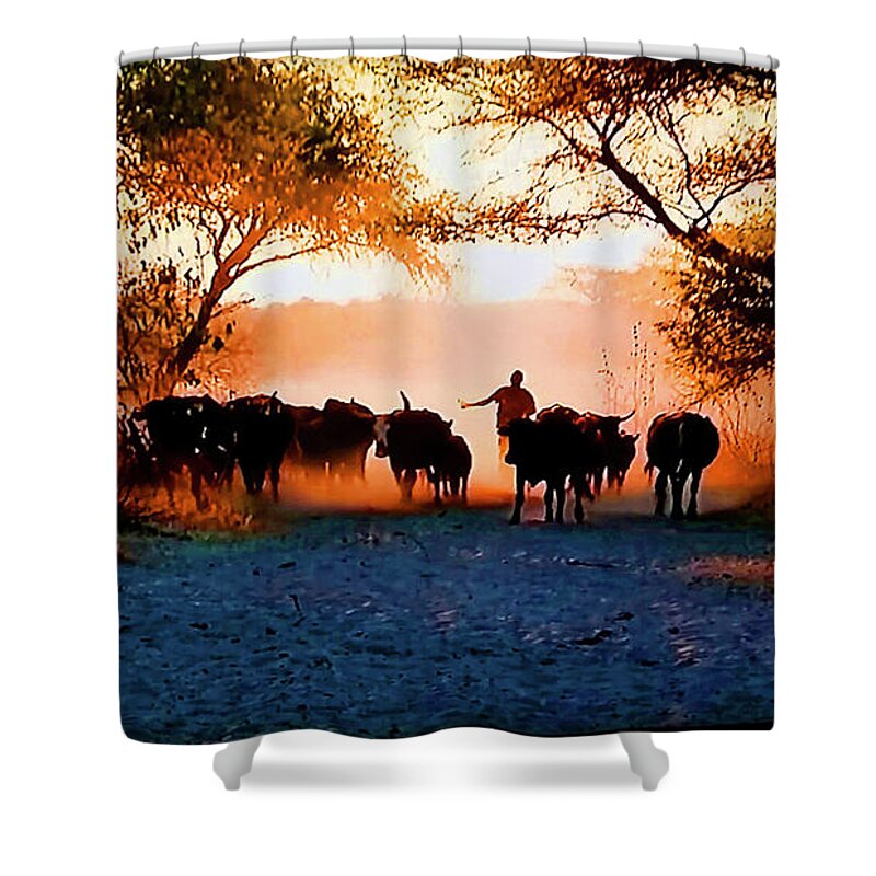 Africa Shower Curtain featuring the photograph Bringing In The Herd by CHAZ Daugherty
