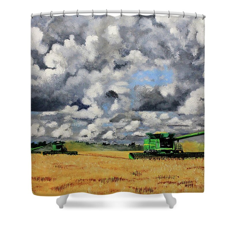Harvest Shower Curtain featuring the painting Bringing In the Last of the Harvest by Karl Wagner