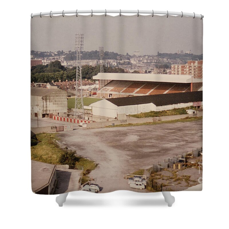 Shower Curtain featuring the photograph Bristol City - Ashton Gate - Exterior - 1980s by Legendary Football Grounds