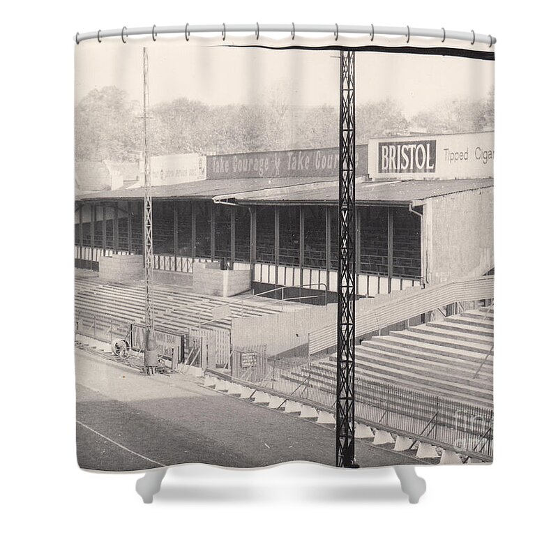  Shower Curtain featuring the photograph Bristol City - Ashton Gate - North Stand 1 - October 1964 by Legendary Football Grounds