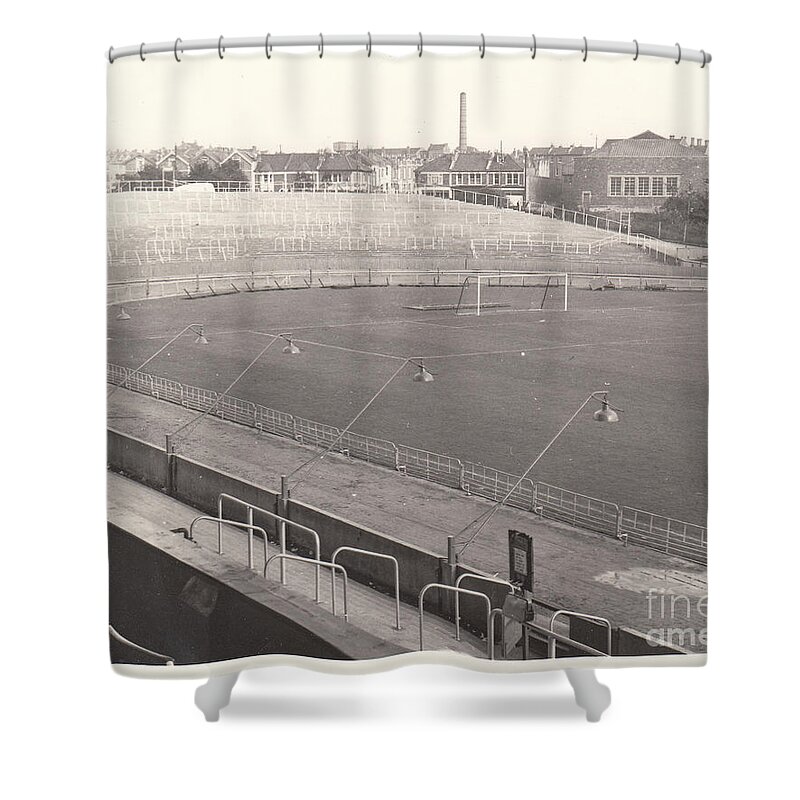  Shower Curtain featuring the photograph Bristol Rovers - Eastville Stadium - East End 1 - October 1964 by Legendary Football Grounds