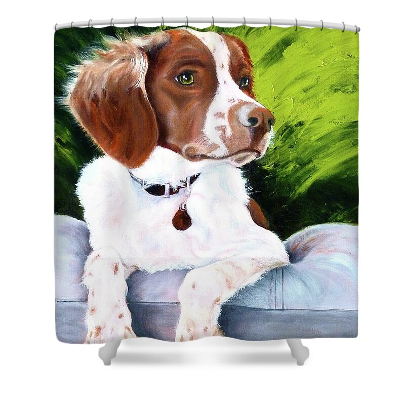 Spaniel Shower Curtain featuring the painting Brittany Spaniel by Susan A Becker
