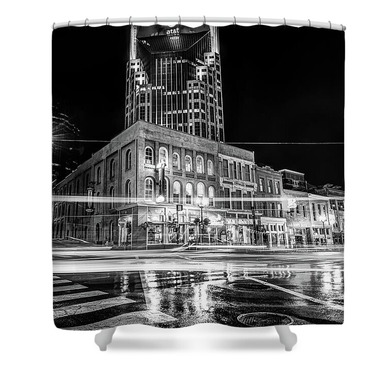 Nashville Skyline Shower Curtain featuring the photograph Broadway Lights - Nashville Tennessee Skyline Black and White by Gregory Ballos