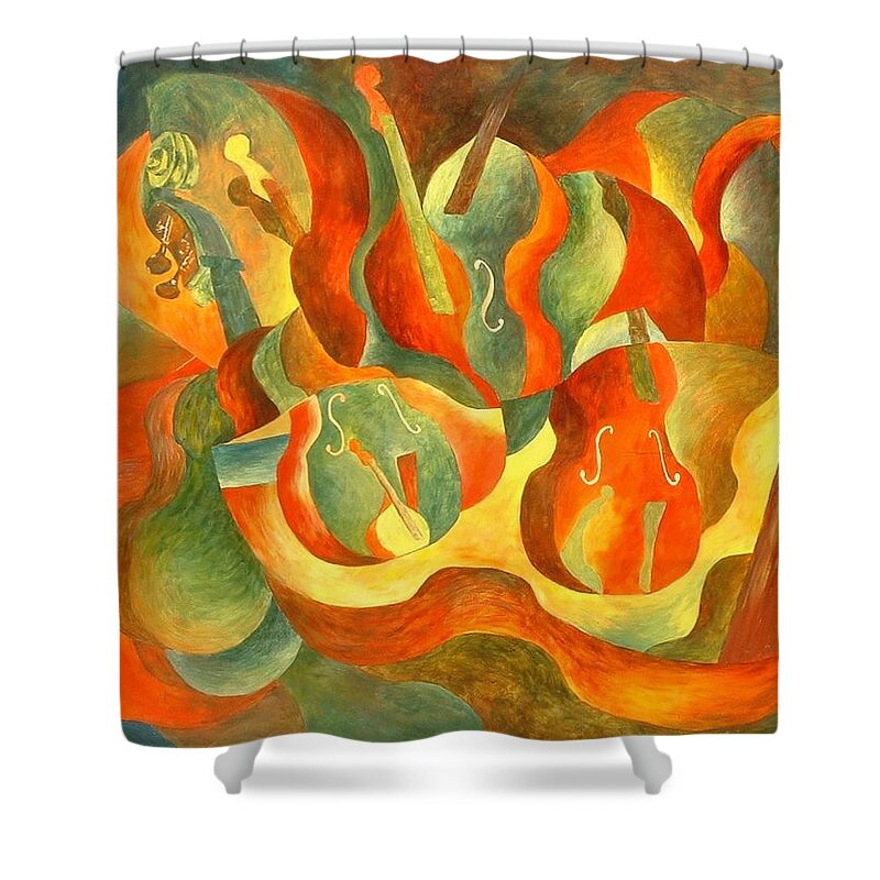 Fiddle Shower Curtain featuring the painting Broken Fiddle by Claire Gagnon