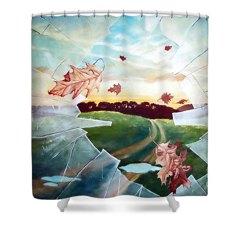 Window Shower Curtain featuring the painting Broken Pane by Christopher Shellhammer