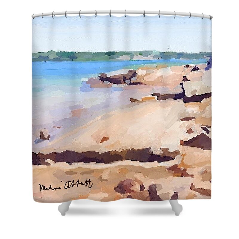 Gloucester Harbor Shower Curtain featuring the painting Broken Rock Walkway at Ten Pound Island Beach by Melissa Abbott