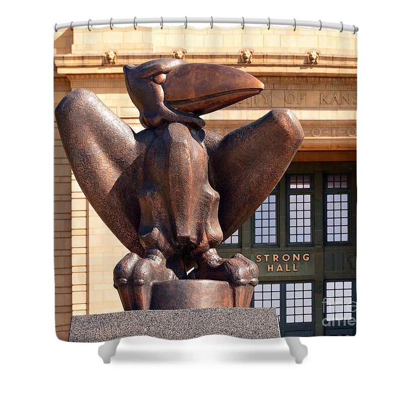 Bronze Shower Curtain featuring the photograph Bronze Jayhawk by Catherine Sherman