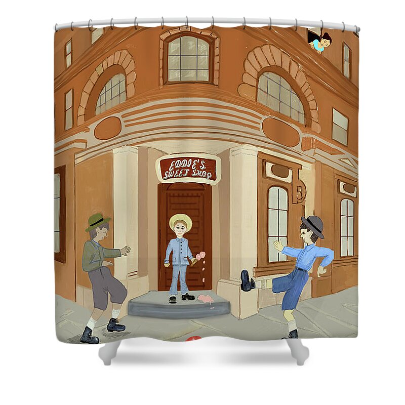 Brooklyn Shower Curtain featuring the digital art Brooklyn Boys by Christina Wedberg