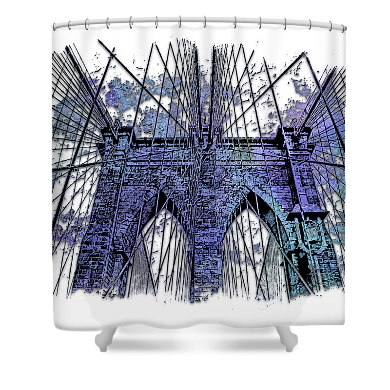 Berry Shower Curtain featuring the photograph Brooklyn Bridge Berry Blues 3 Dimensional by DiDesigns Graphics