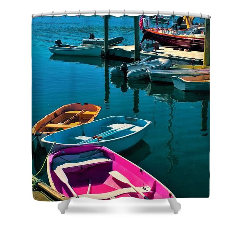 Pink Boat Shower Curtain featuring the photograph Brooklyn Harbor by Lisa Dunn