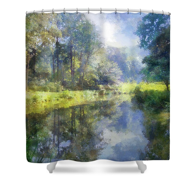 Lake Shower Curtain featuring the digital art Brookside by Frances Miller