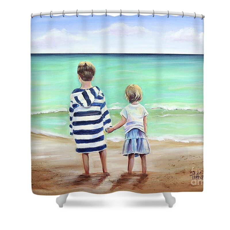Brother And Sister Shower Curtain featuring the painting Brother and Sister by Patricia Piffath