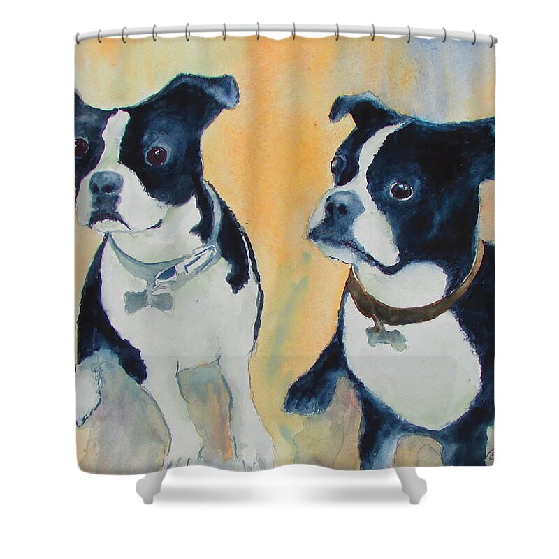 Bull Dogs Shower Curtain featuring the painting Brothers by Bobby Walters