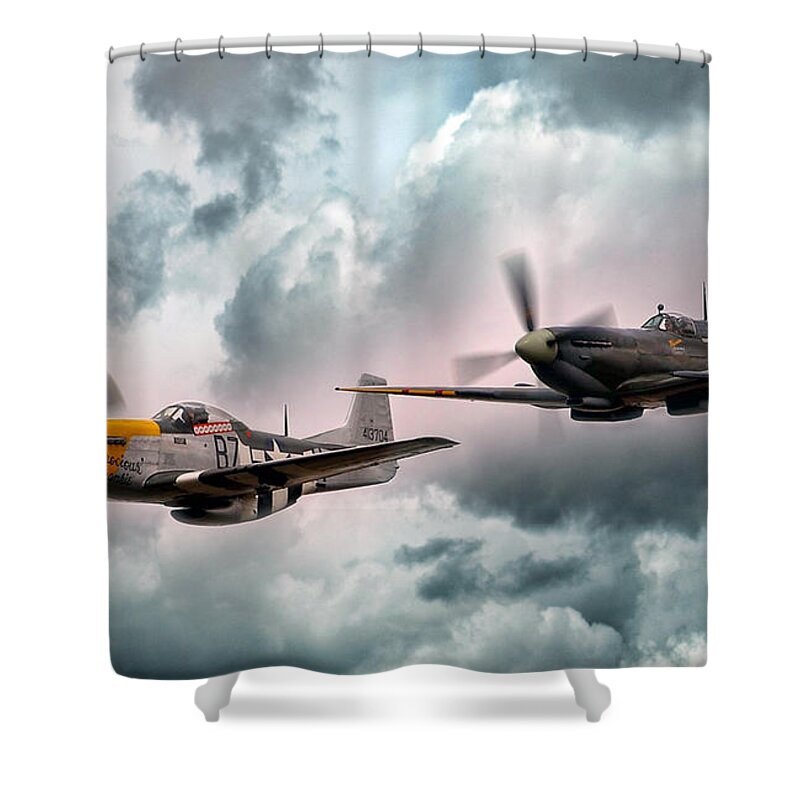 P51 Shower Curtain featuring the digital art Brothers In Arms by Peter Chilelli