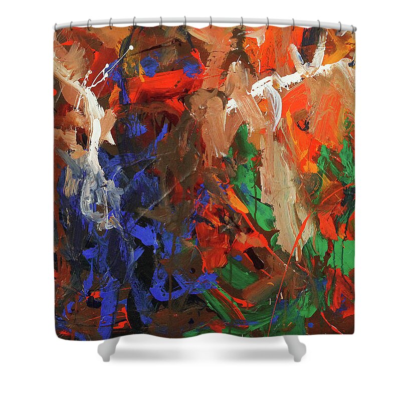 Abstract Shower Curtain featuring the painting Brothers in Charm by Ron Krajewski
