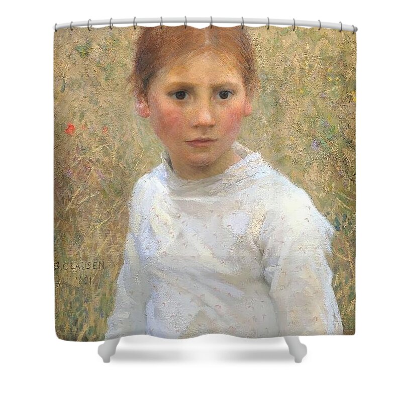 George Clausen - Brown Eyes 1891 Shower Curtain featuring the painting Brown Eyes by MotionAge Designs