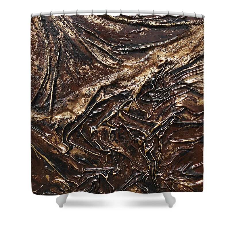Sculpted Art Shower Curtain featuring the mixed media Brown Lace by Angela Stout