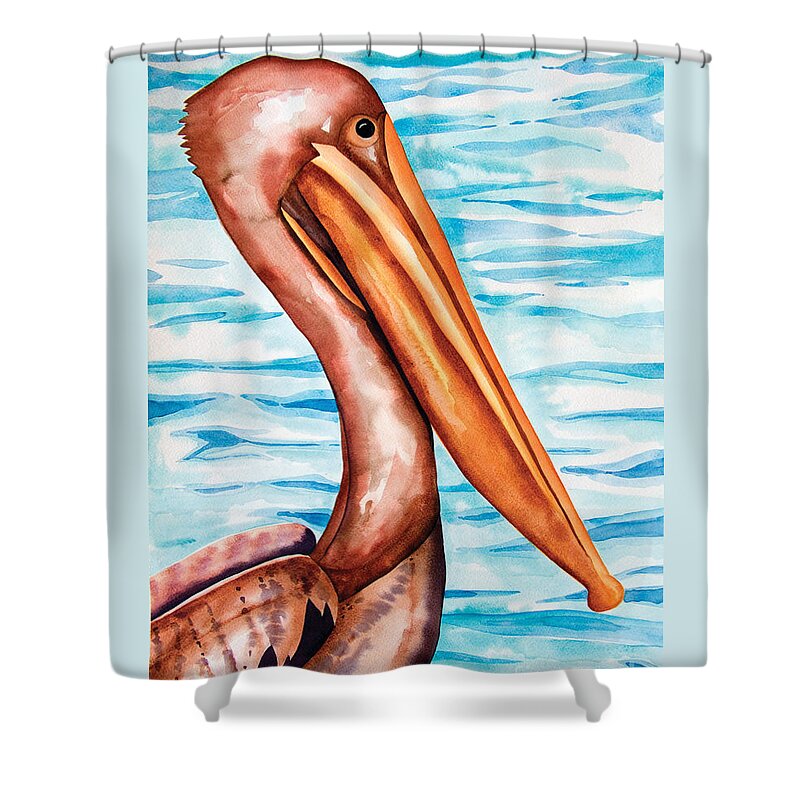 Brown Pelican Shower Curtain featuring the painting Brown Pelican Portrait by Kandyce Waltensperger