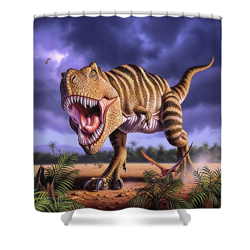 Dinosaur Shower Curtain featuring the digital art Brown Rex by Jerry LoFaro