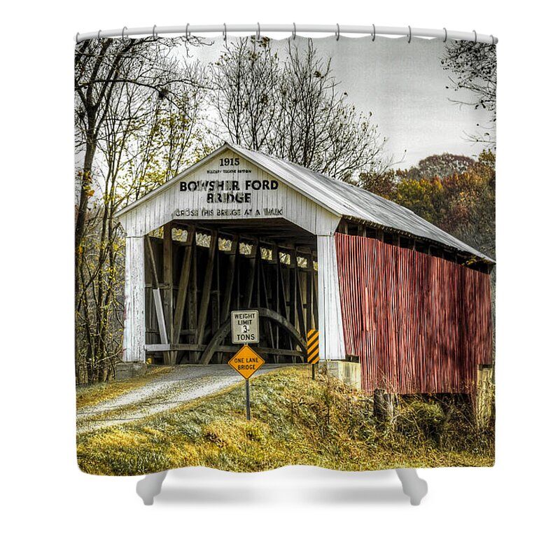 America Shower Curtain featuring the photograph Bowsher Ford covered bridge by Jack R Perry
