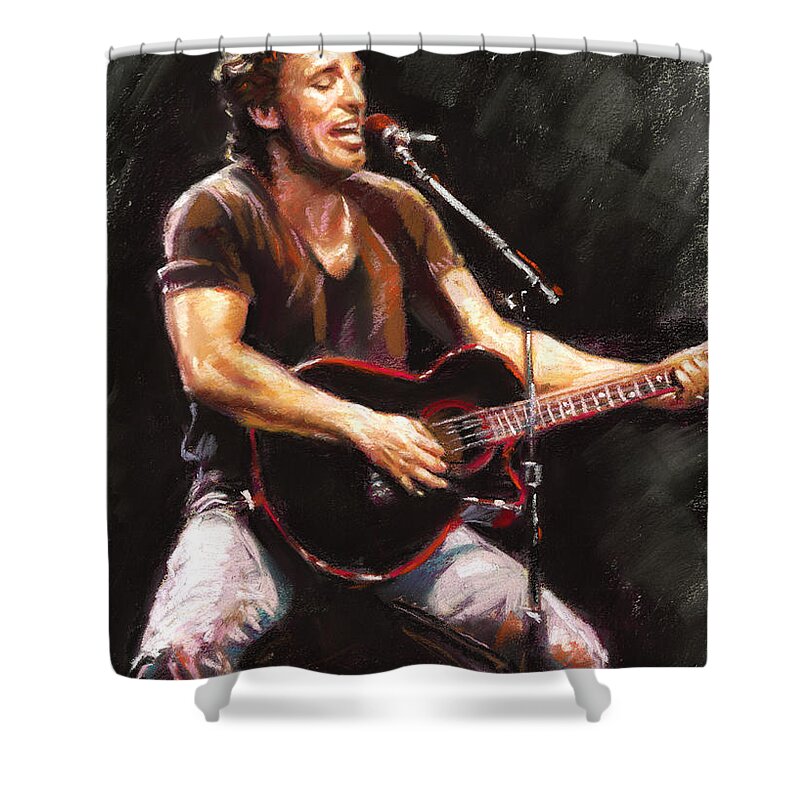 Bruce Springsteen Shower Curtain featuring the pastel Bruce Springsteen by Ylli Haruni