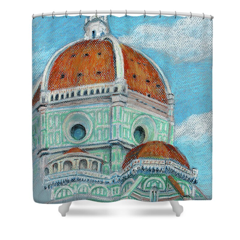 Art Shower Curtain featuring the pastel Brunelleschi Dome in Oil Pastel by Adam Long by Adam Long