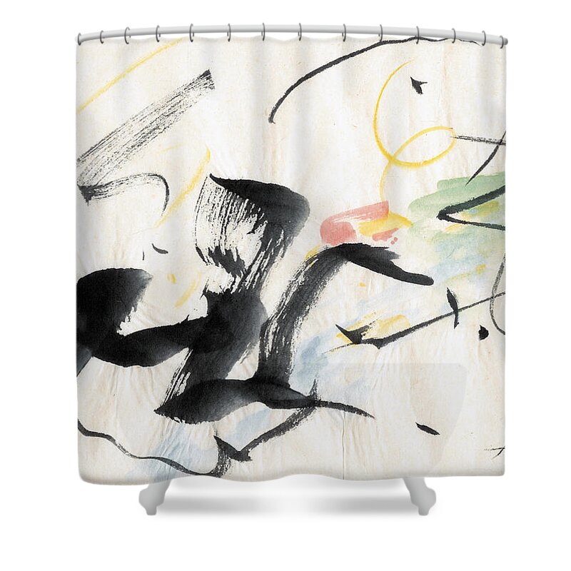 Abstract Painting Shower Curtain featuring the painting Brushstroke Scamper by Asha Carolyn Young