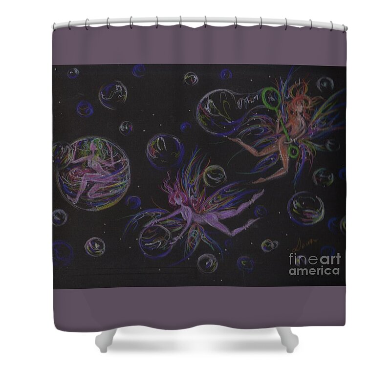 Bubble Shower Curtain featuring the drawing Bubble Wand by Dawn Fairies
