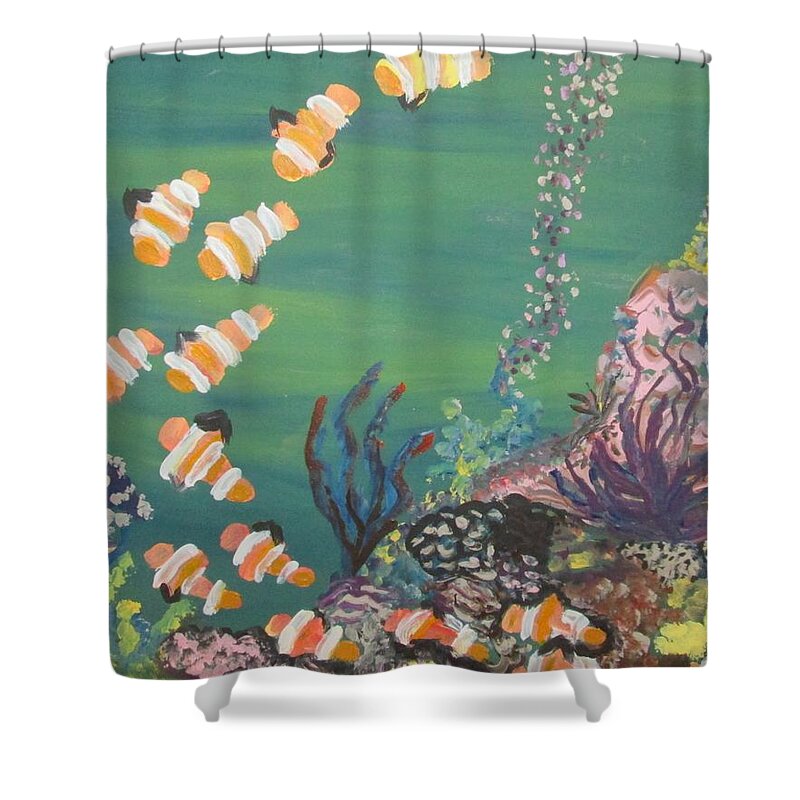 Reef Shower Curtain featuring the painting Bubbling underwater by Jennylynd James