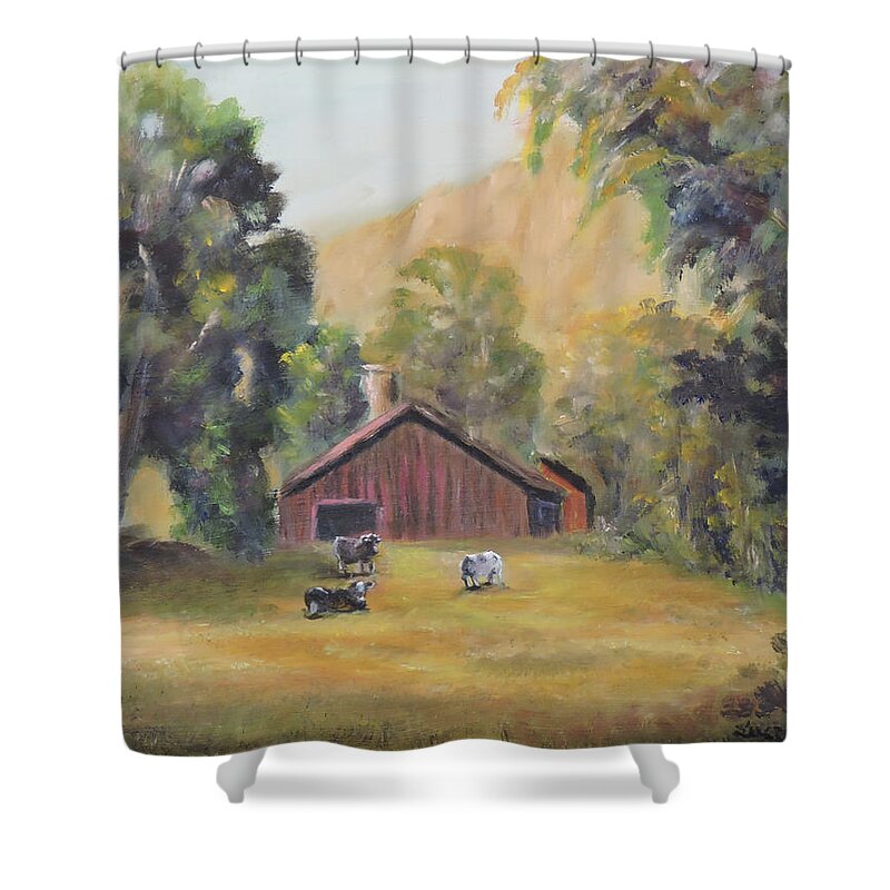 Luczay Shower Curtain featuring the painting Bucks County PA Barn by Katalin Luczay