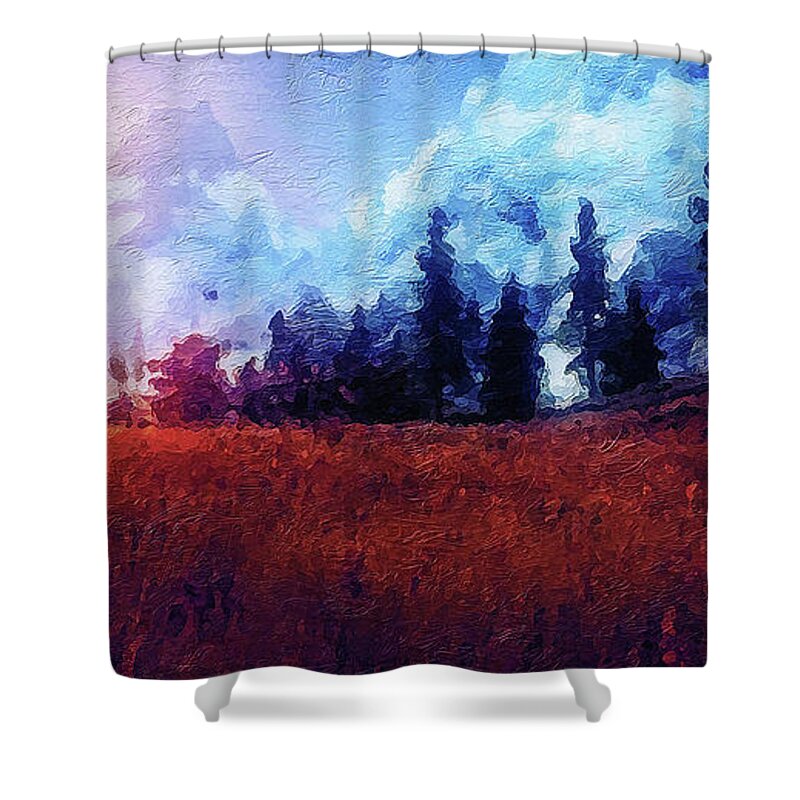 Impressive Natural Landscape Shower Curtain featuring the painting Bucolic Paradise - 07 by AM FineArtPrints