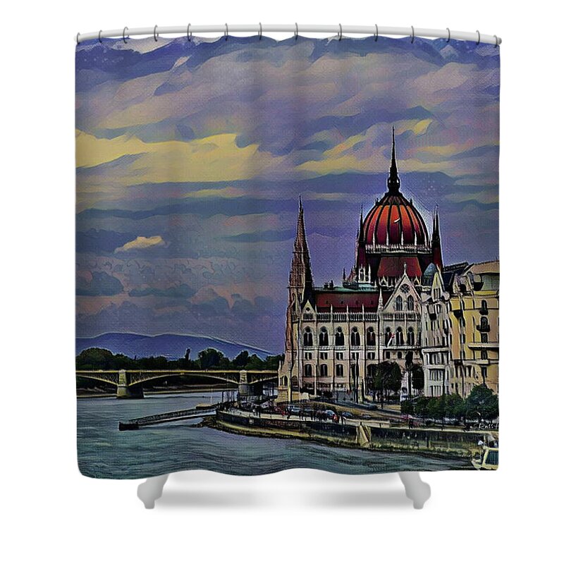 Building Shower Curtain featuring the painting Budapest Parliament Building by Russ Harris