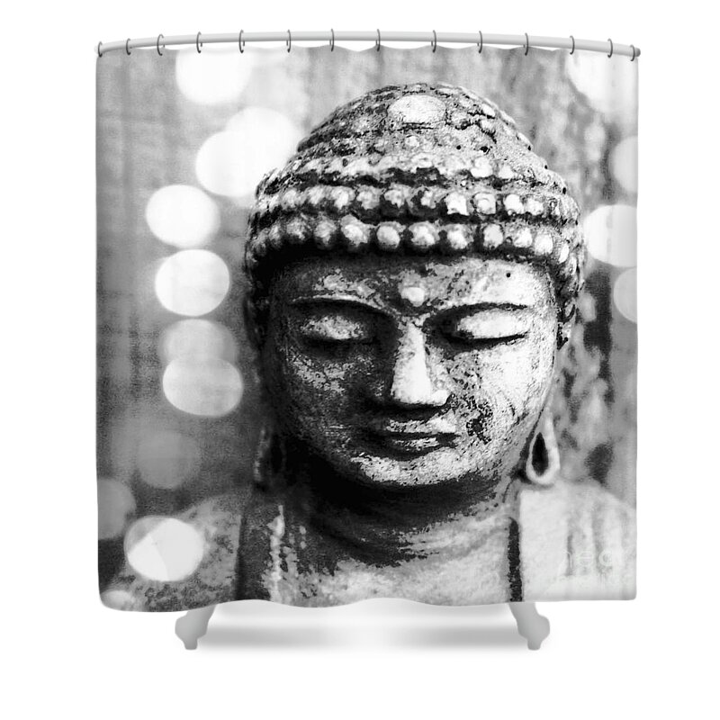 Buddha Shower Curtain featuring the mixed media Buddha by Linda Woods
